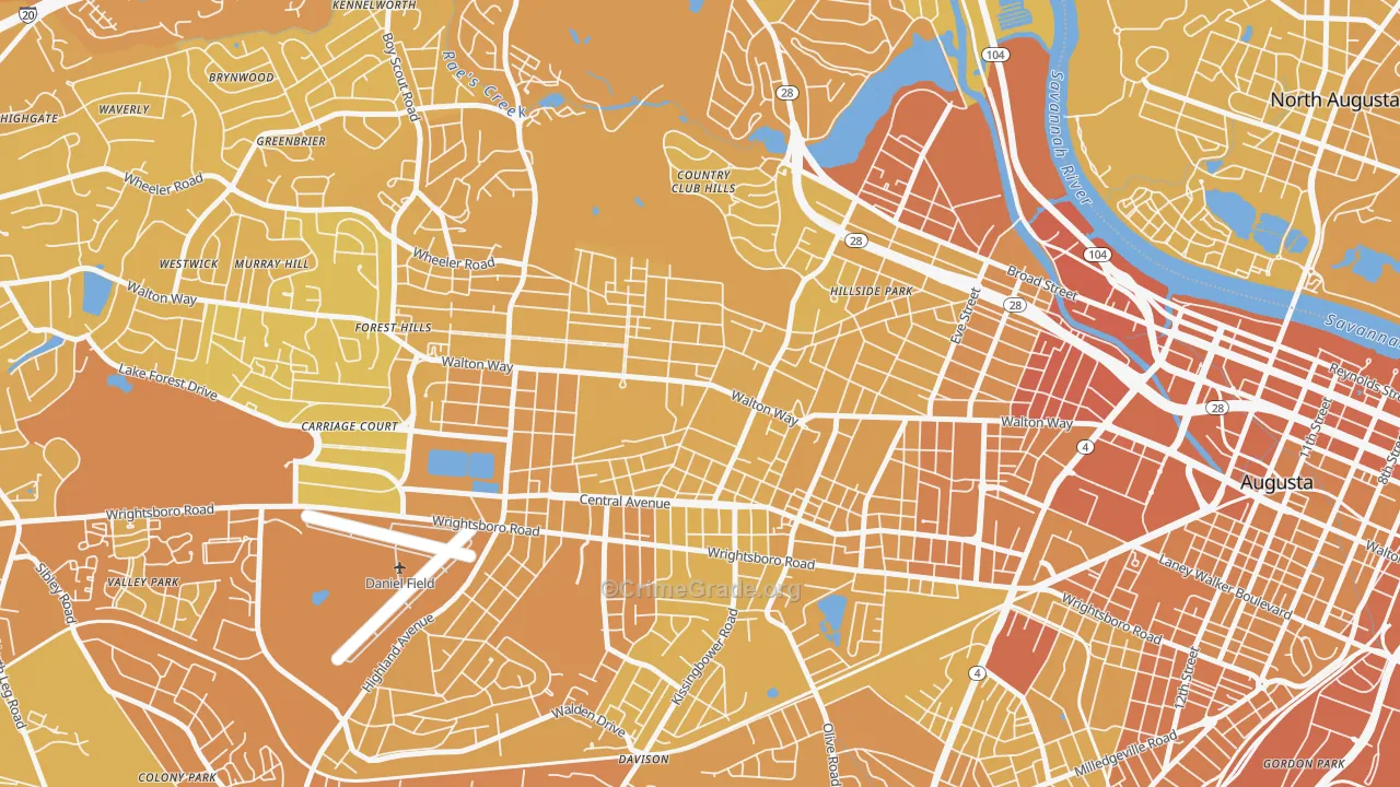 Summerville, Augusta, GA Map of Vehicle Theft Rates