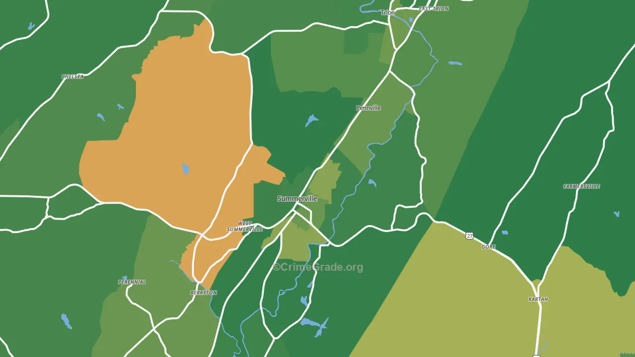 Summerville, GA Map of Vehicle Theft Rates