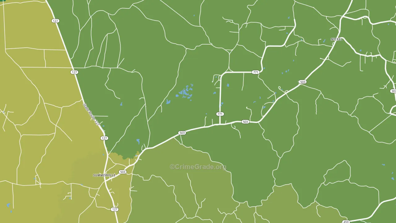Summerville, LA Map of Vehicle Theft Rates
