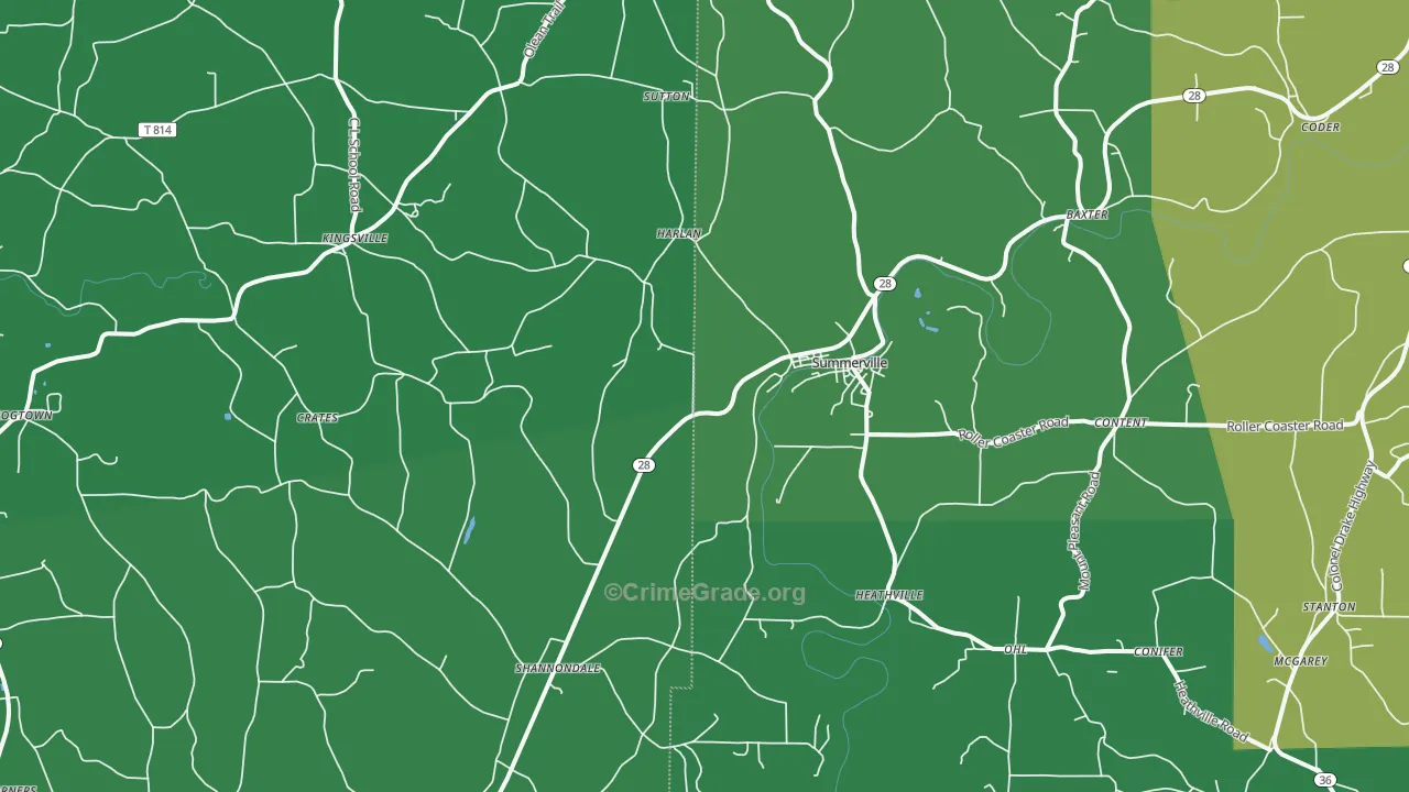 Summerville, PA Map of Vehicle Theft Rates