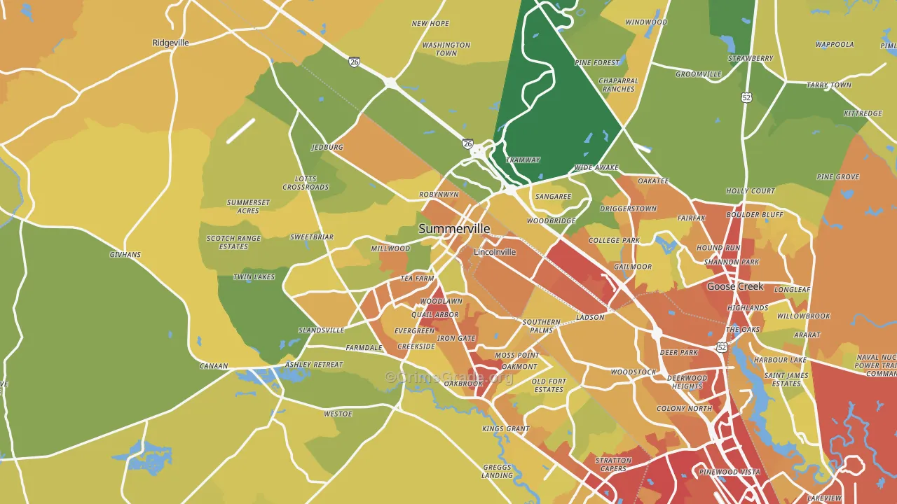 Summerville, SC Map of Vehicle Theft Rates
