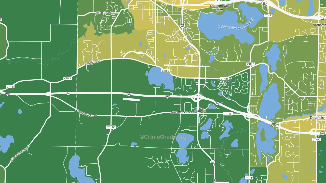 Summit Corners, WI Map of Vehicle Theft Rates