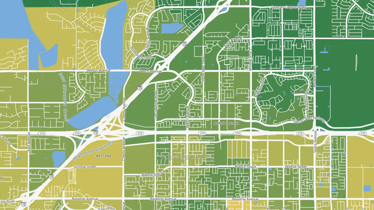 Summit Heights, Fontana, CA Map of Vehicle Theft Rates