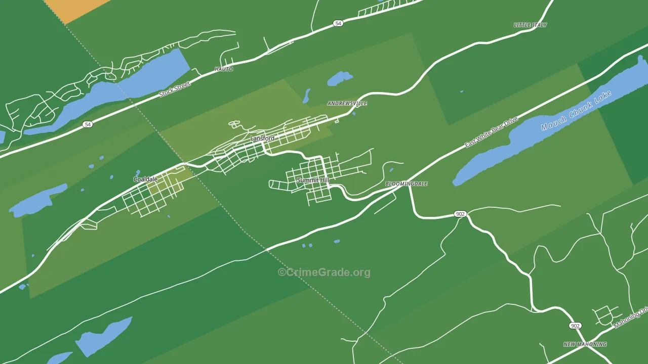 Summit Hill, PA Map of Vehicle Theft Rates