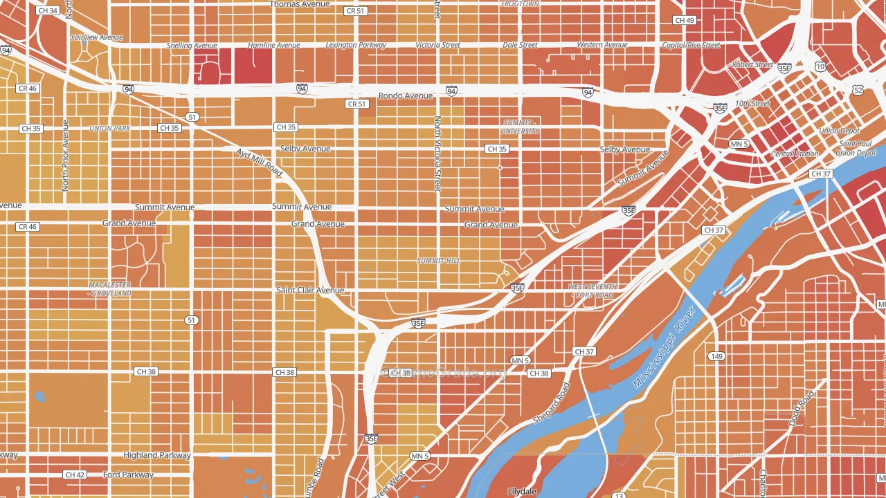 Summit Hill, St. Paul, MN Map of Vehicle Theft Rates