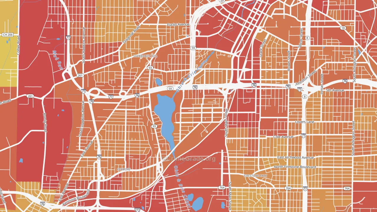 Summit Lake, Akron, OH Map of Vehicle Theft Rates