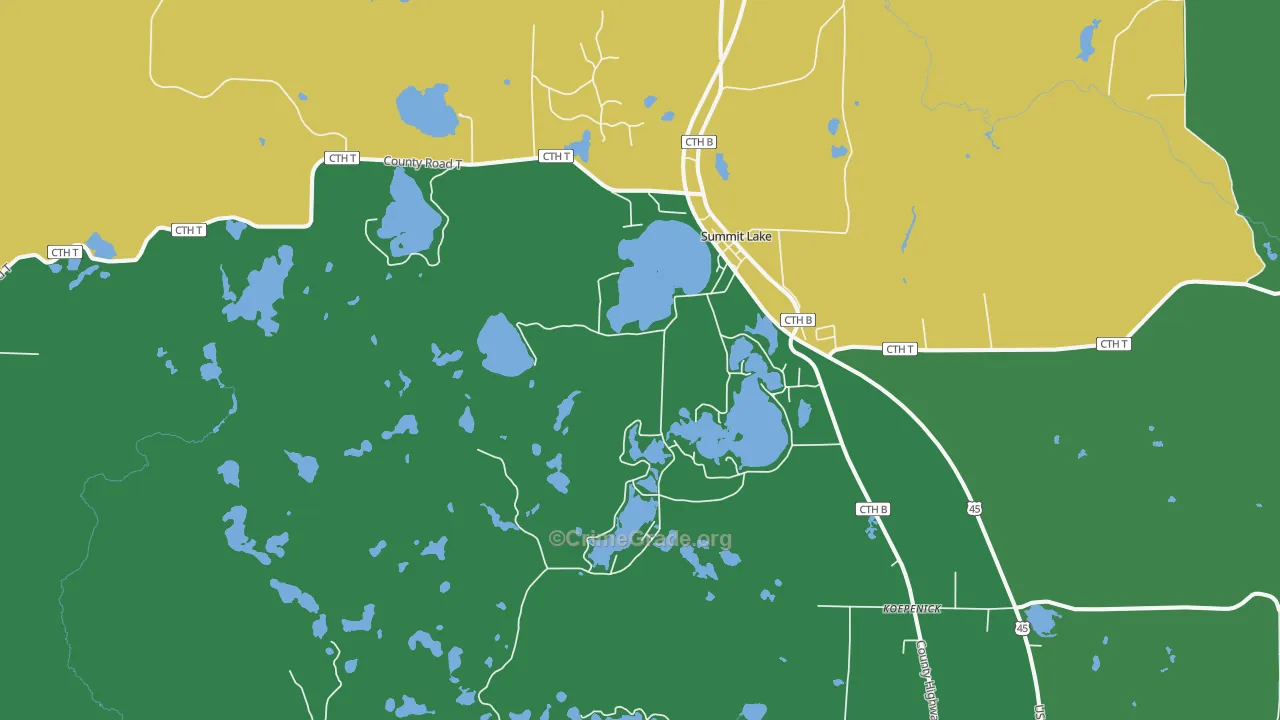 Summit Lake, WI Map of Vehicle Theft Rates