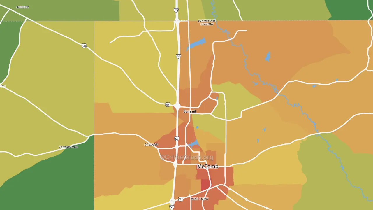 Summit, MS Map of Vehicle Theft Rates