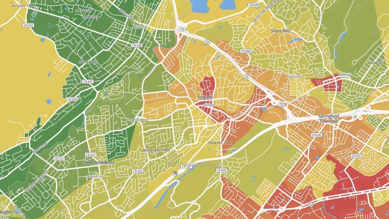 Summit, NJ Map of Vehicle Theft Rates