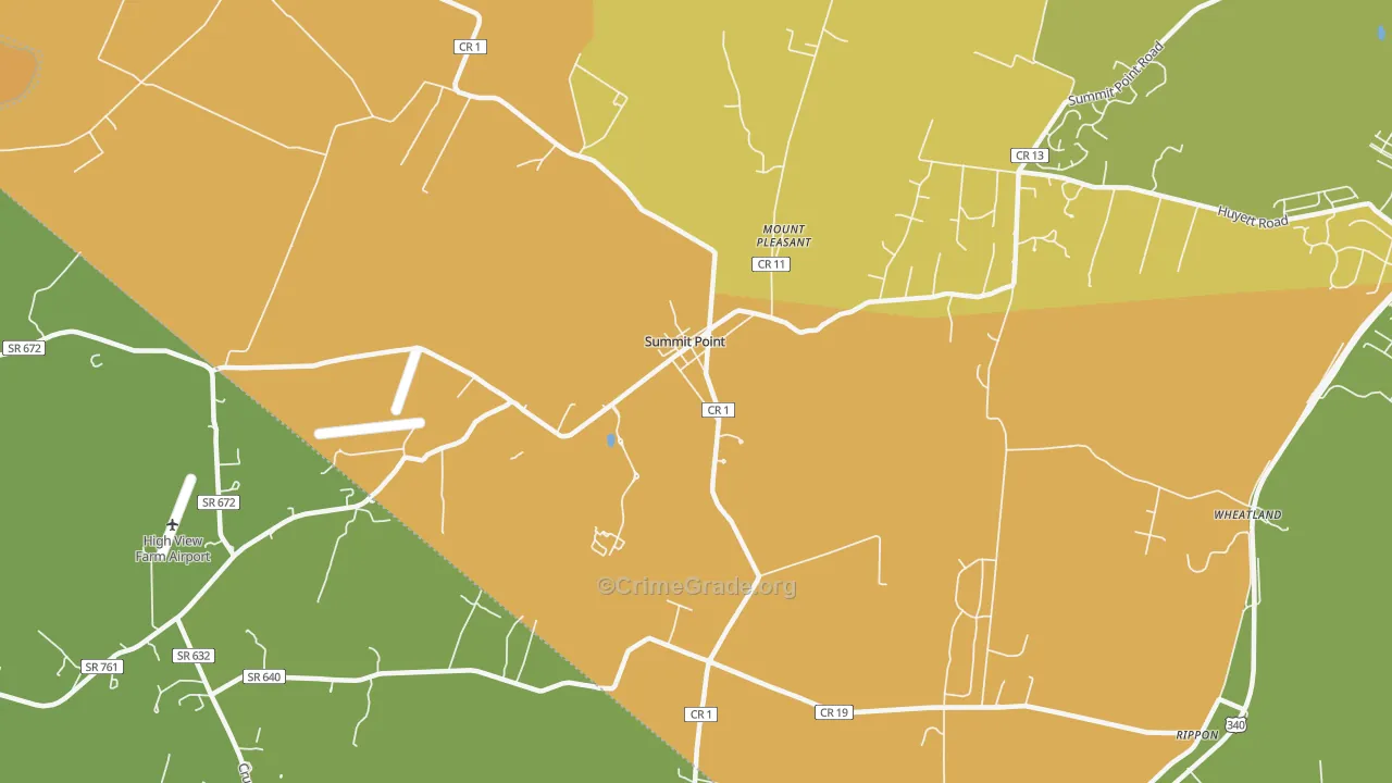 Summit Point, WV Map of Vehicle Theft Rates