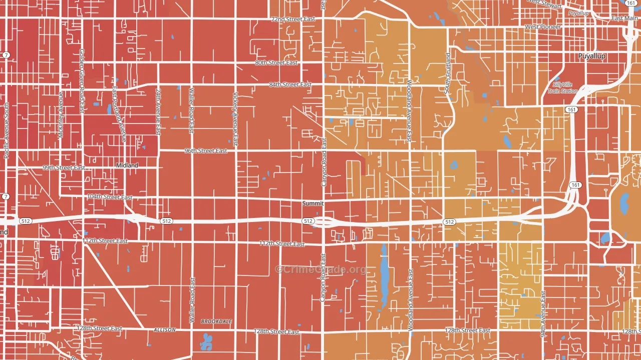 Summit, Puyallup, WA Map of Vehicle Theft Rates