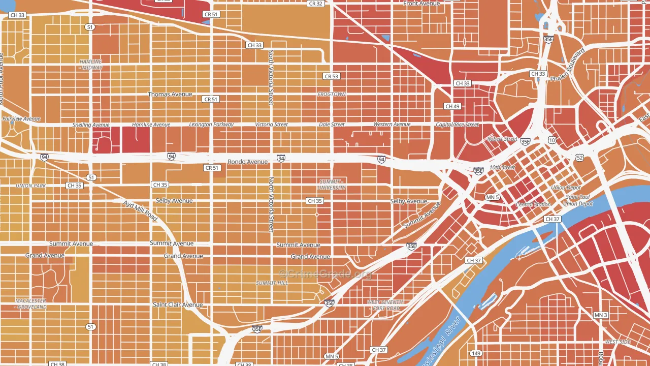 Summit-University, St. Paul, MN Map of Vehicle Theft Rates