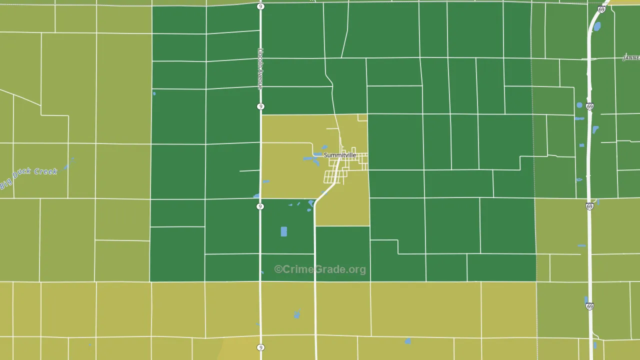 Summitville, IN Map of Vehicle Theft Rates