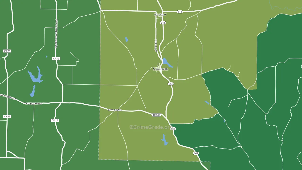 Summitville, OH Map of Vehicle Theft Rates