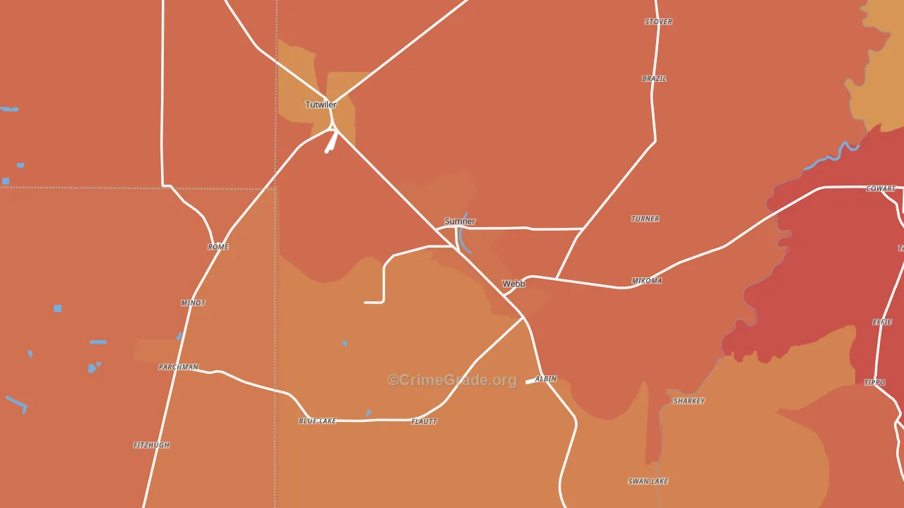 Sumner, MS Map of Vehicle Theft Rates
