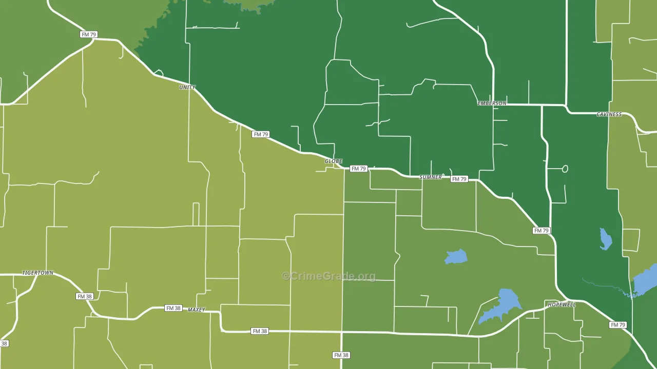 Sumner, TX Map of Vehicle Theft Rates