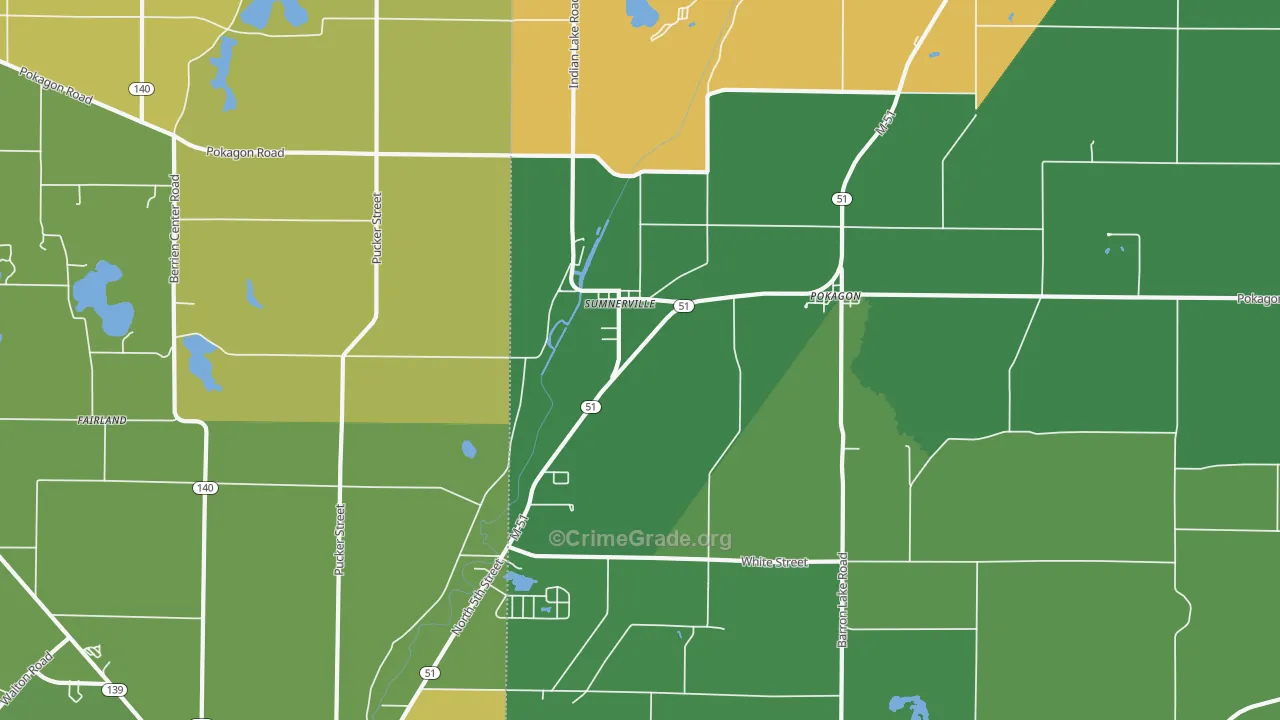 Sumnerville, MI Map of Vehicle Theft Rates