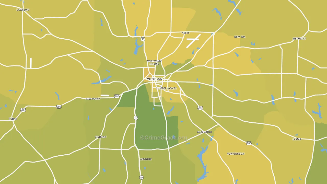 Sumter County, GA Map of Vehicle Theft Rates