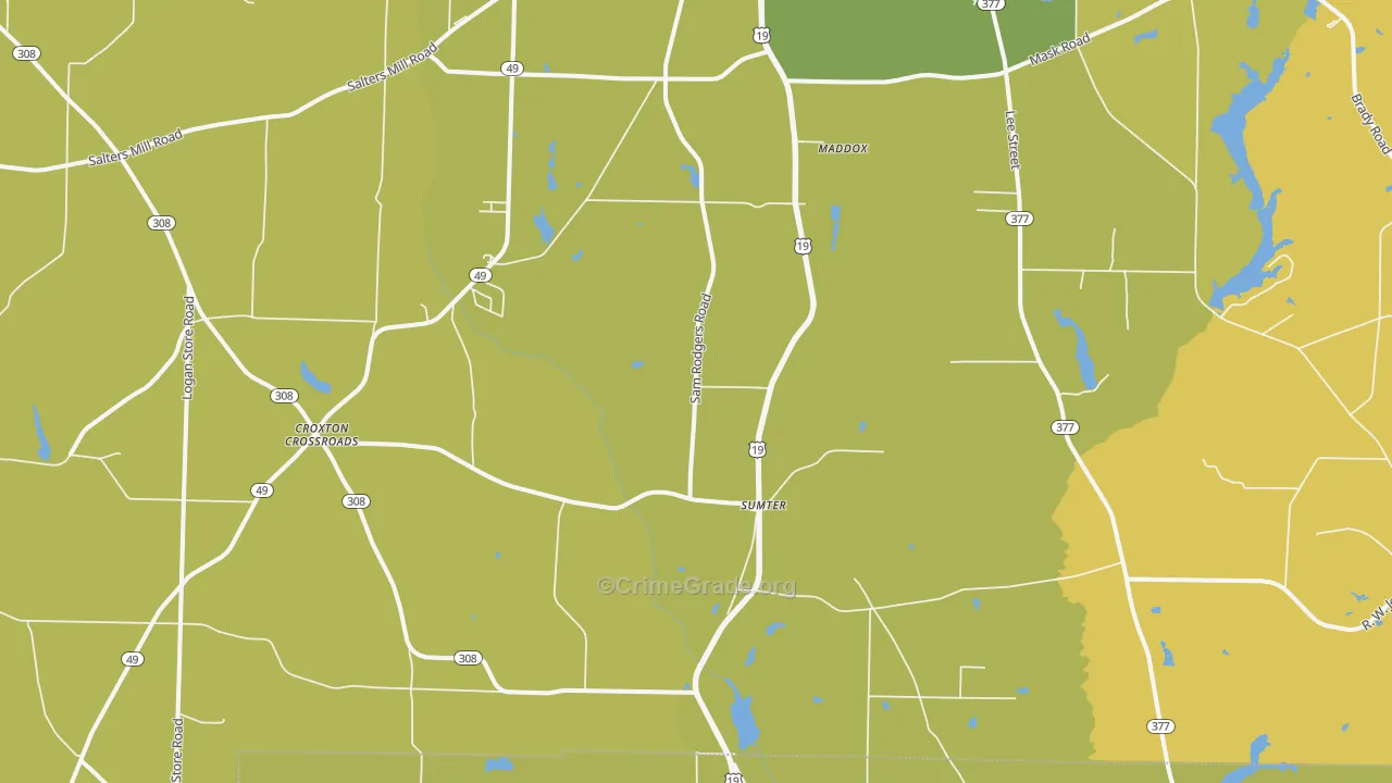 Sumter, GA Map of Vehicle Theft Rates