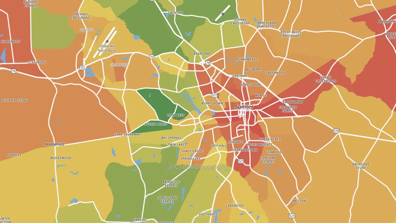 Sumter, SC Map of Vehicle Theft Rates
