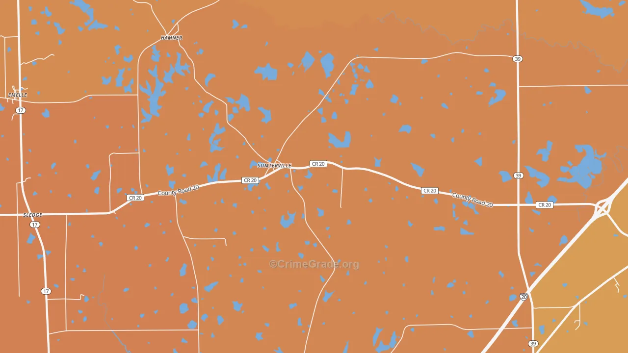 Sumterville, AL Map of Vehicle Theft Rates