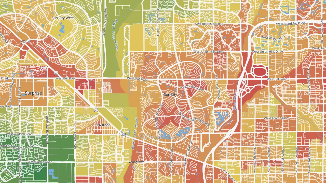 Sun City, AZ Map of Vehicle Theft Rates