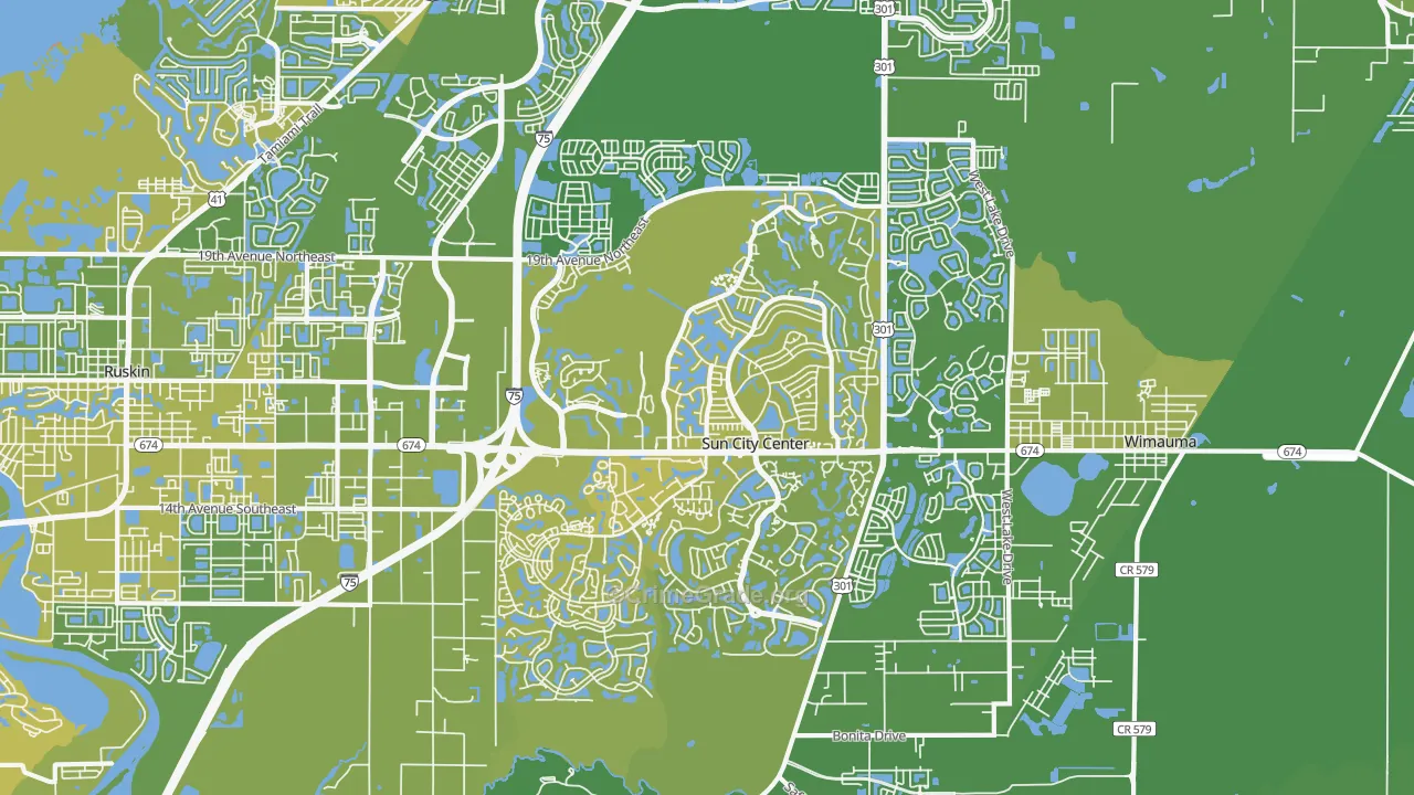 Sun City Center, FL Map of Vehicle Theft Rates