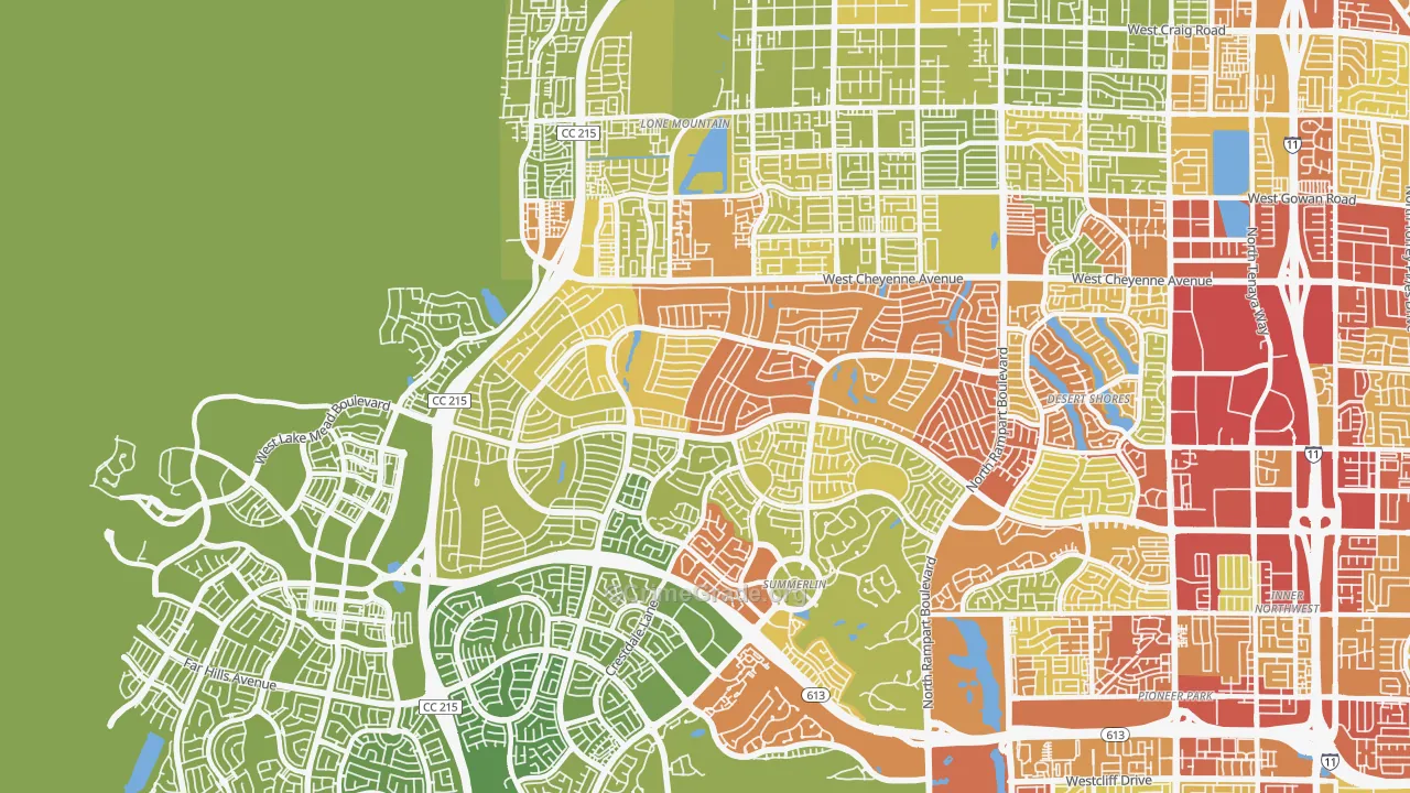 Sun City Summerlin, Las Vegas, NV Map of Vehicle Theft Rates