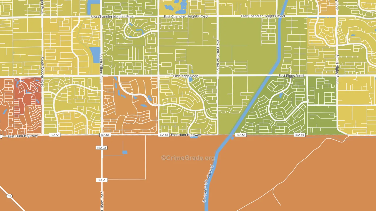 Sun Groves, Chandler, AZ Map of Vehicle Theft Rates