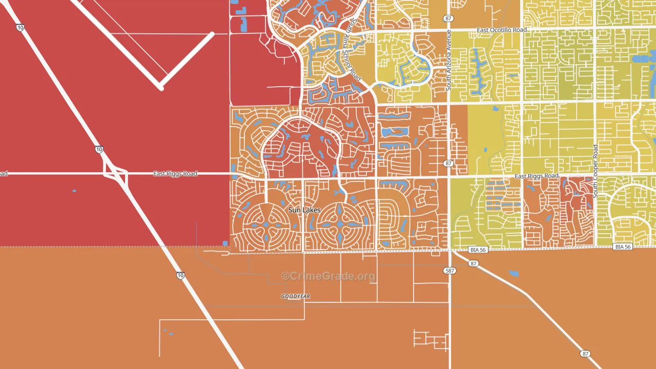 Sun Lakes, AZ Map of Vehicle Theft Rates