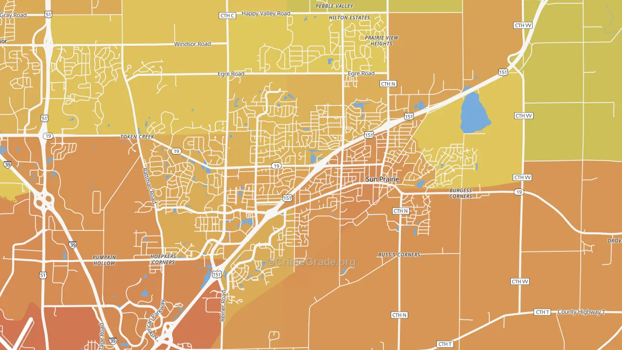 Sun Prairie, WI Map of Vehicle Theft Rates