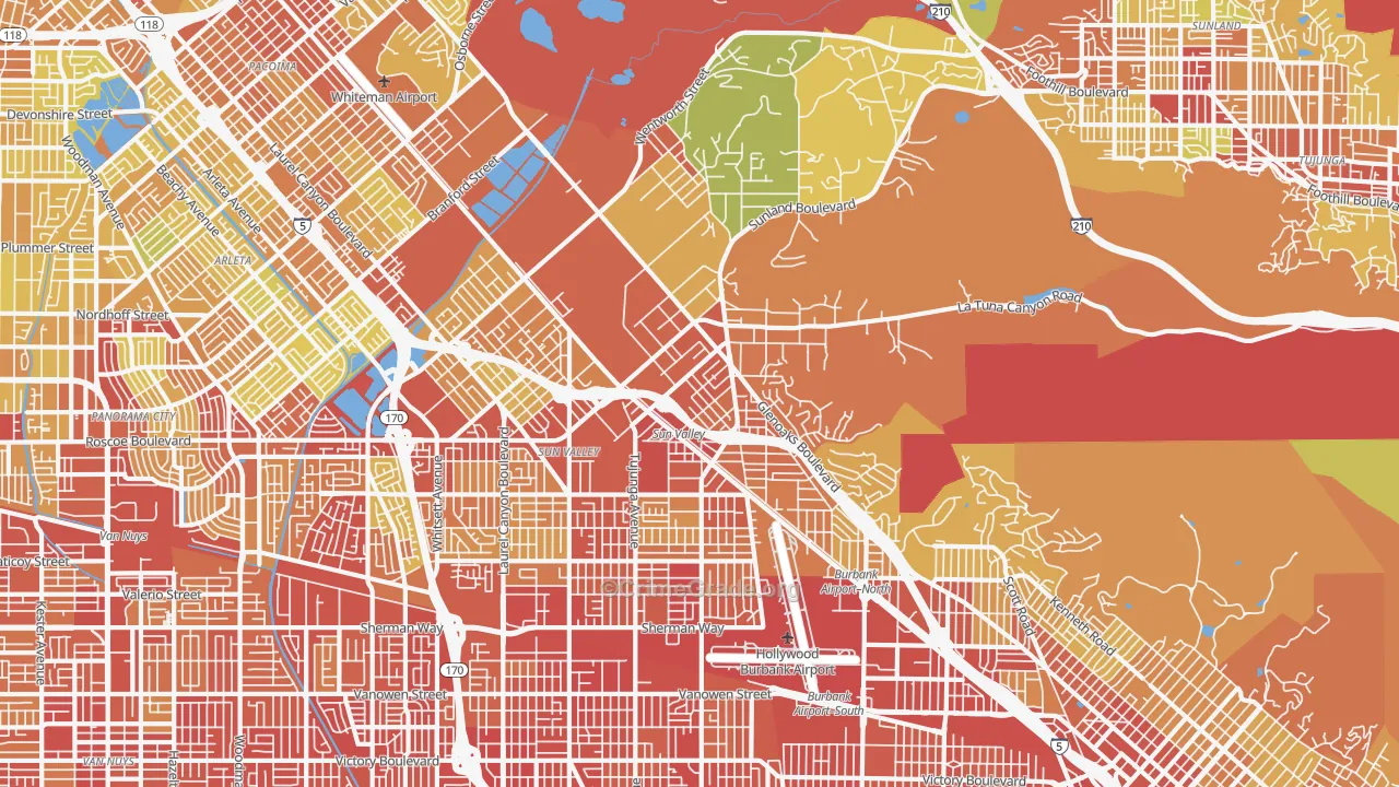 Sun Valley, CA Map of Vehicle Theft Rates
