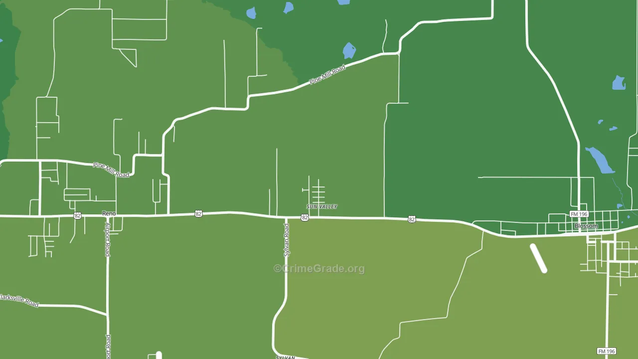 Sun Valley, TX Map of Vehicle Theft Rates