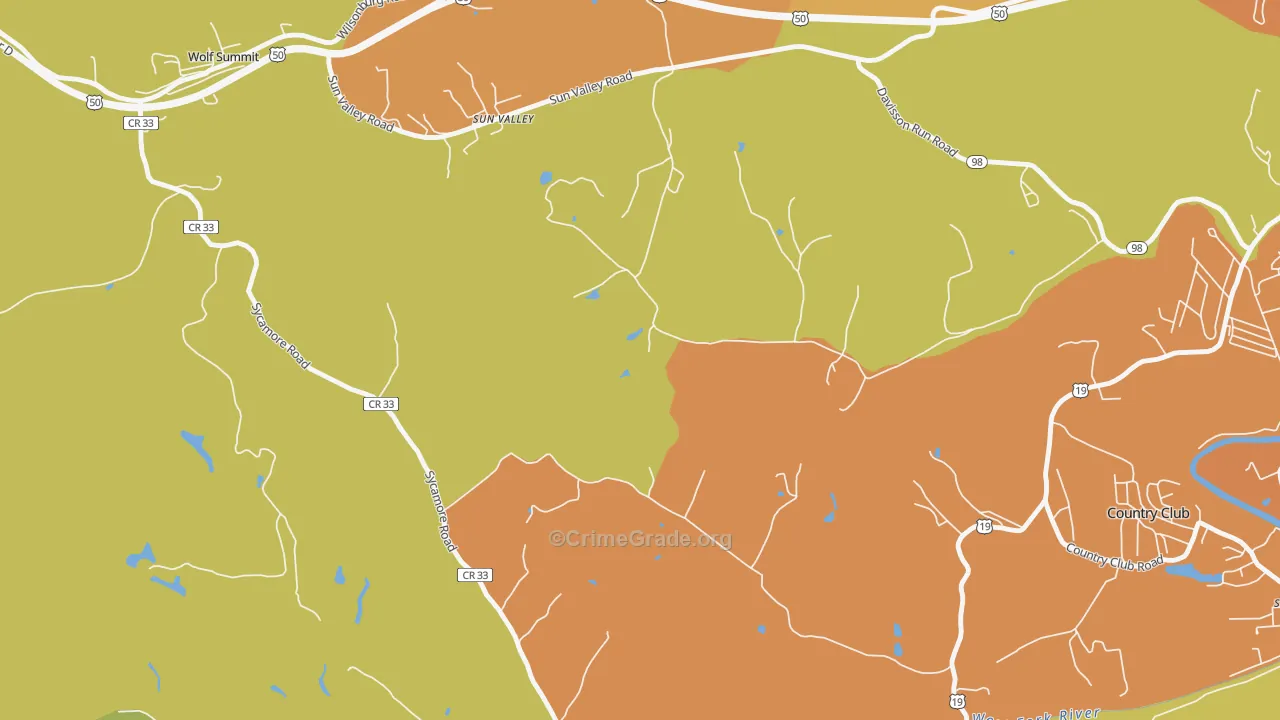 Sun Valley, WV Map of Vehicle Theft Rates