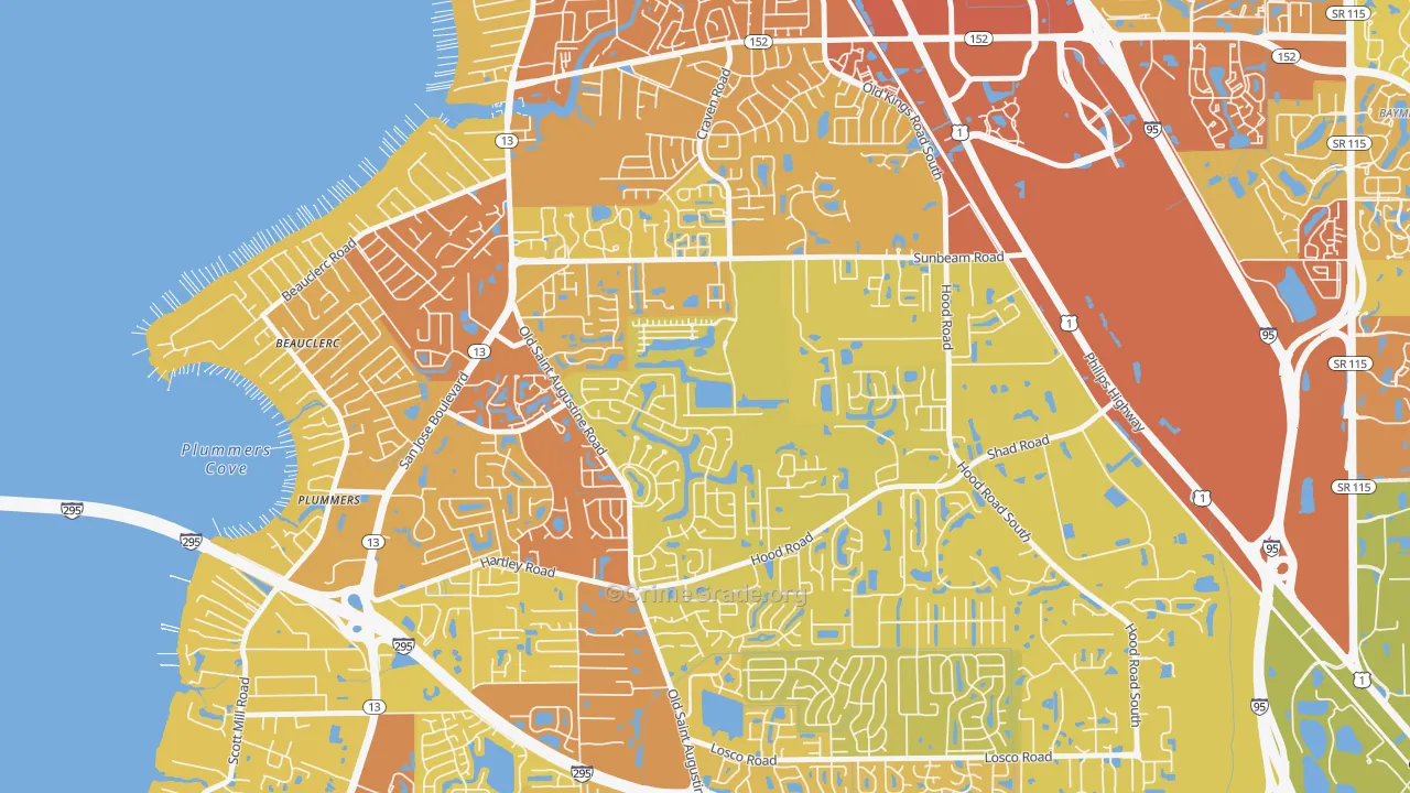 Sunbeam, Jacksonville, FL Map of Vehicle Theft Rates
