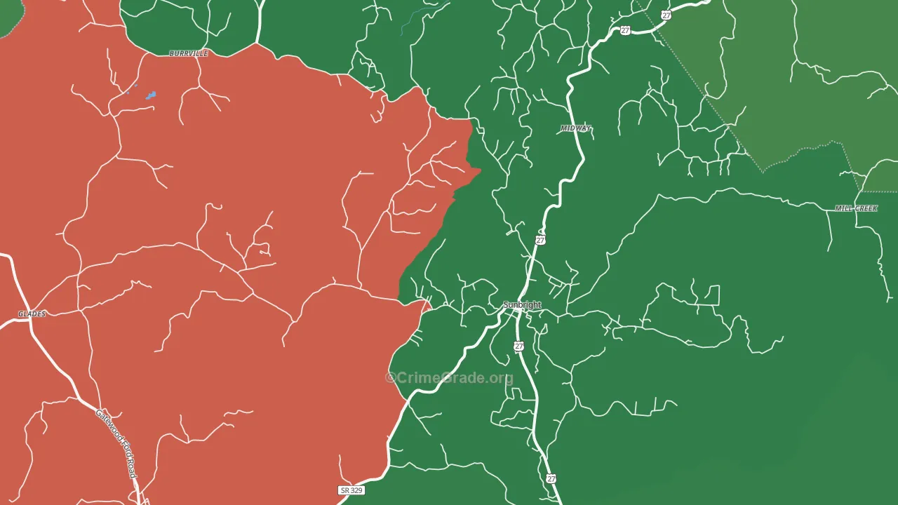 Sunbright, TN Map of Vehicle Theft Rates