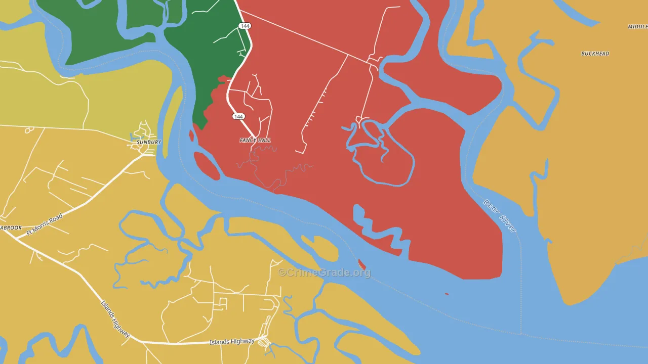 Sunbury, GA Map of Vehicle Theft Rates