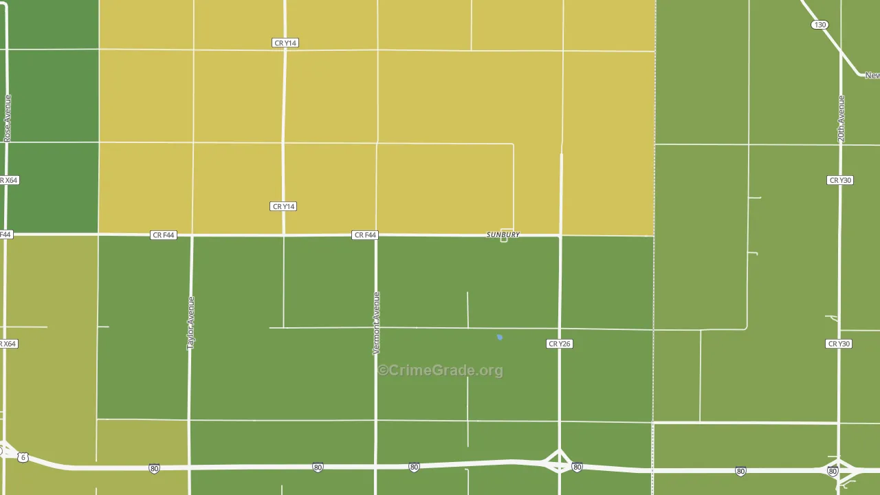 Sunbury, IA Map of Vehicle Theft Rates