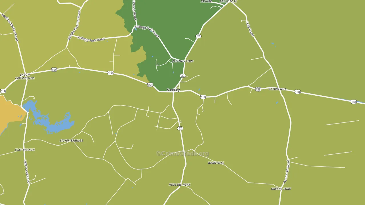 Sunbury, NC Map of Vehicle Theft Rates