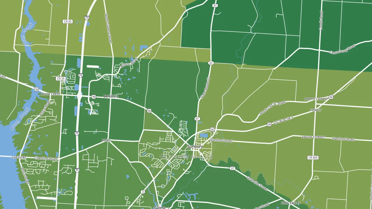 Sunbury, OH Map of Vehicle Theft Rates