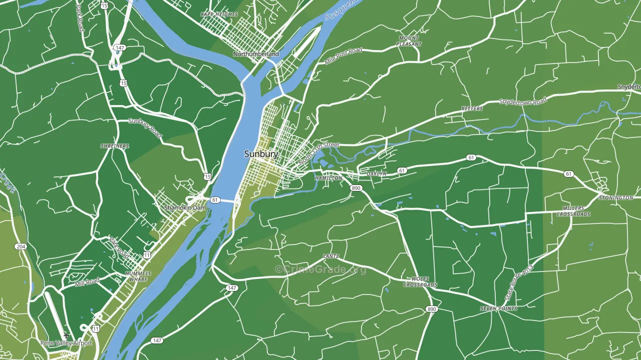 Sunbury, PA Map of Vehicle Theft Rates