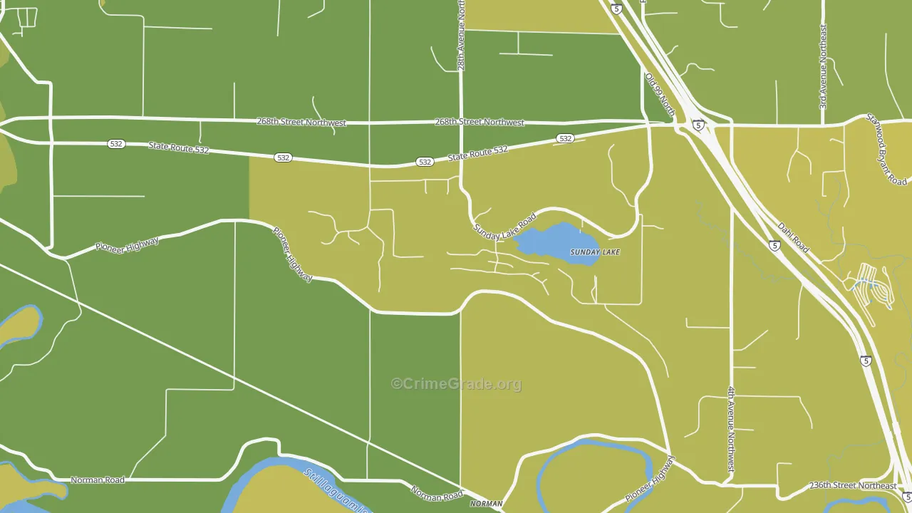 Sunday Lake, WA Map of Vehicle Theft Rates