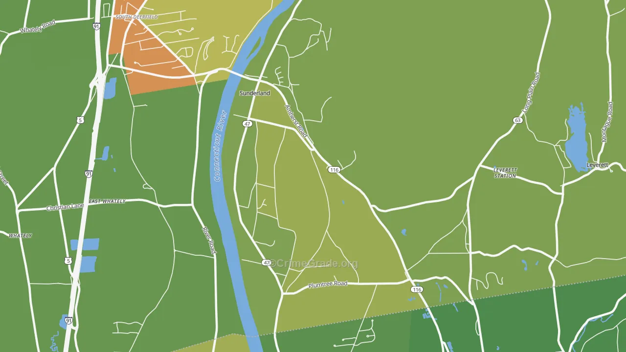 Sunderland, MA Map of Vehicle Theft Rates