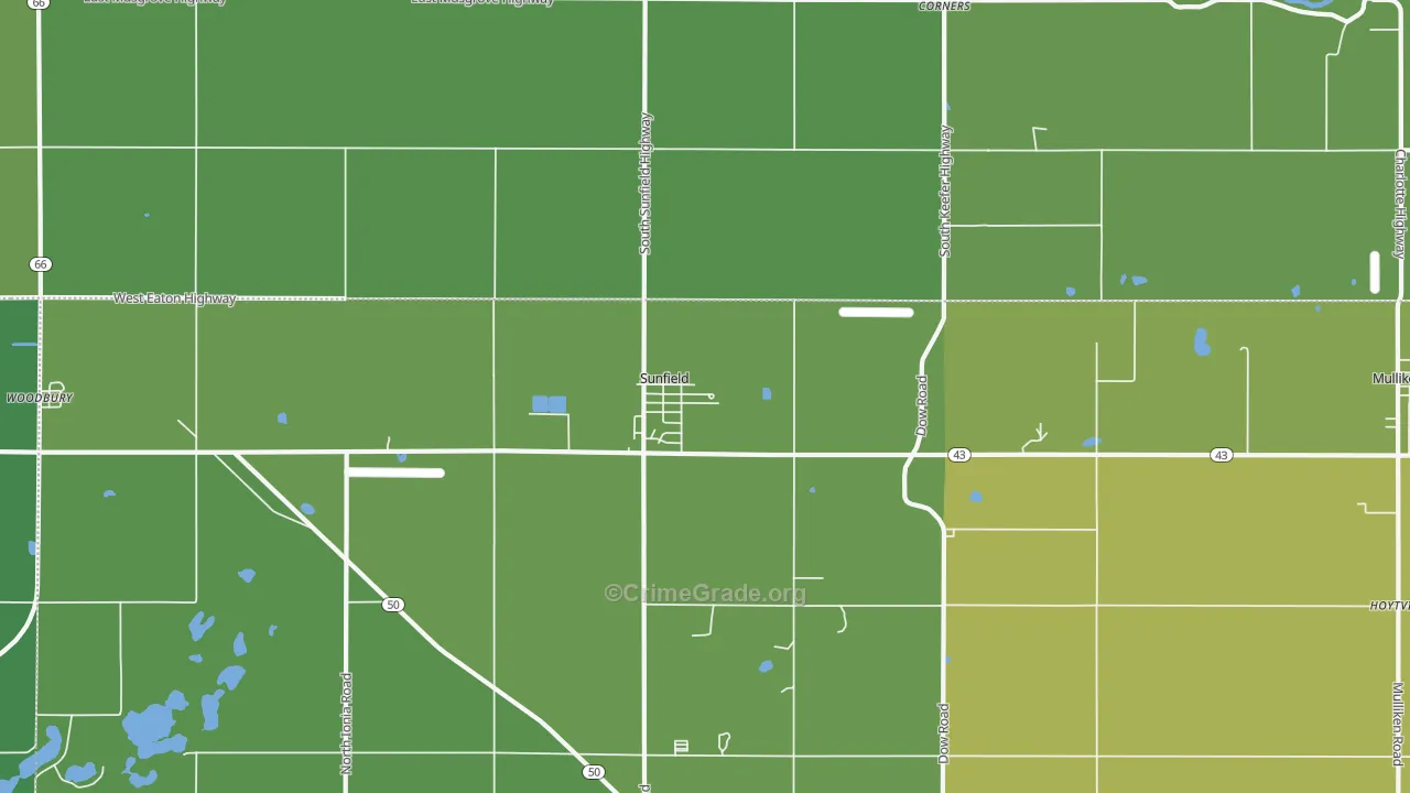 Sunfield, MI Map of Vehicle Theft Rates