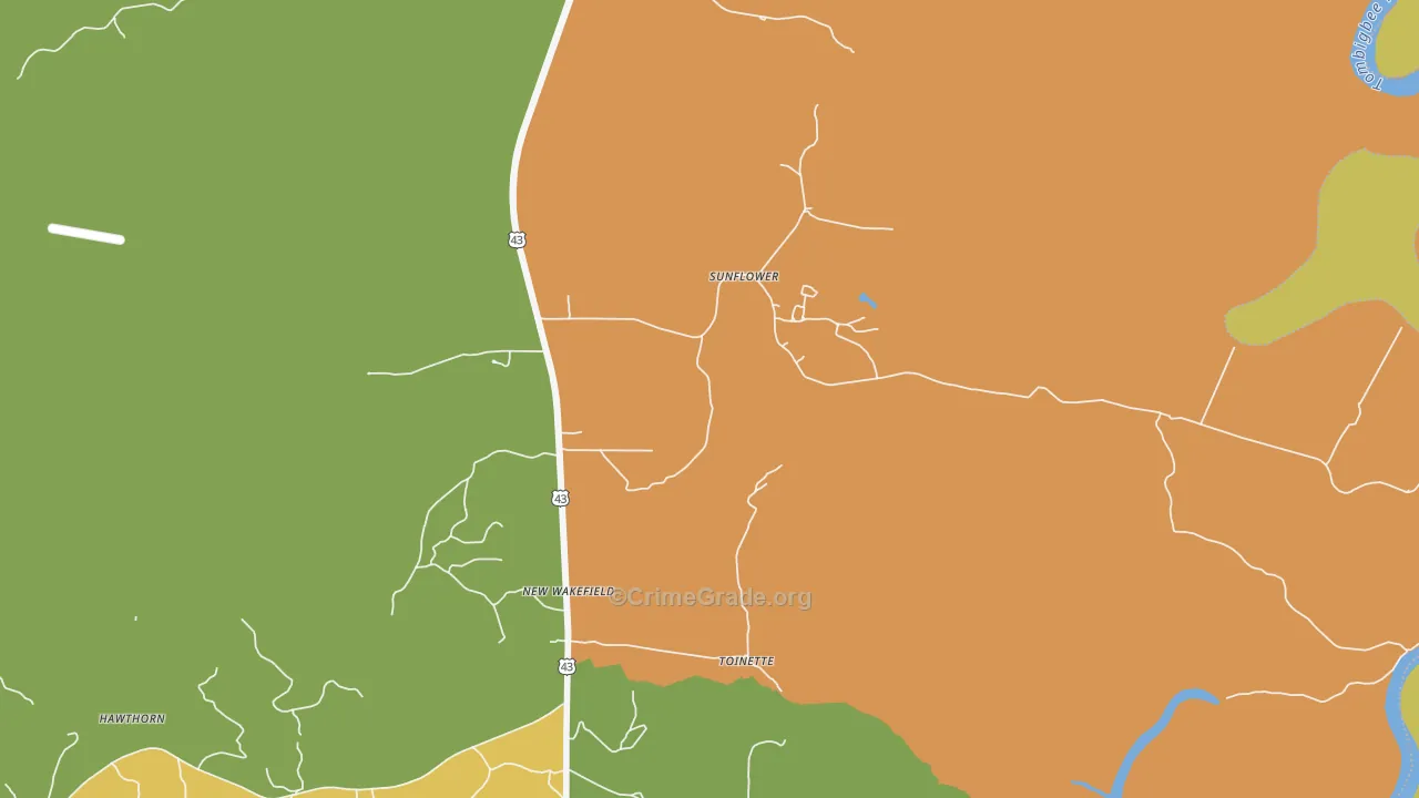 Sunflower, AL Map of Vehicle Theft Rates