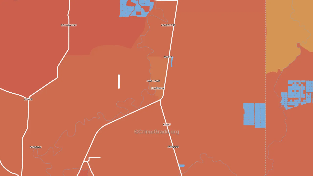 Sunflower, MS Map of Vehicle Theft Rates