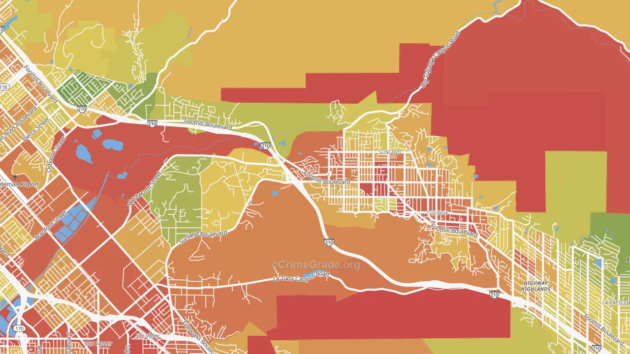 Sunland, CA Map of Vehicle Theft Rates