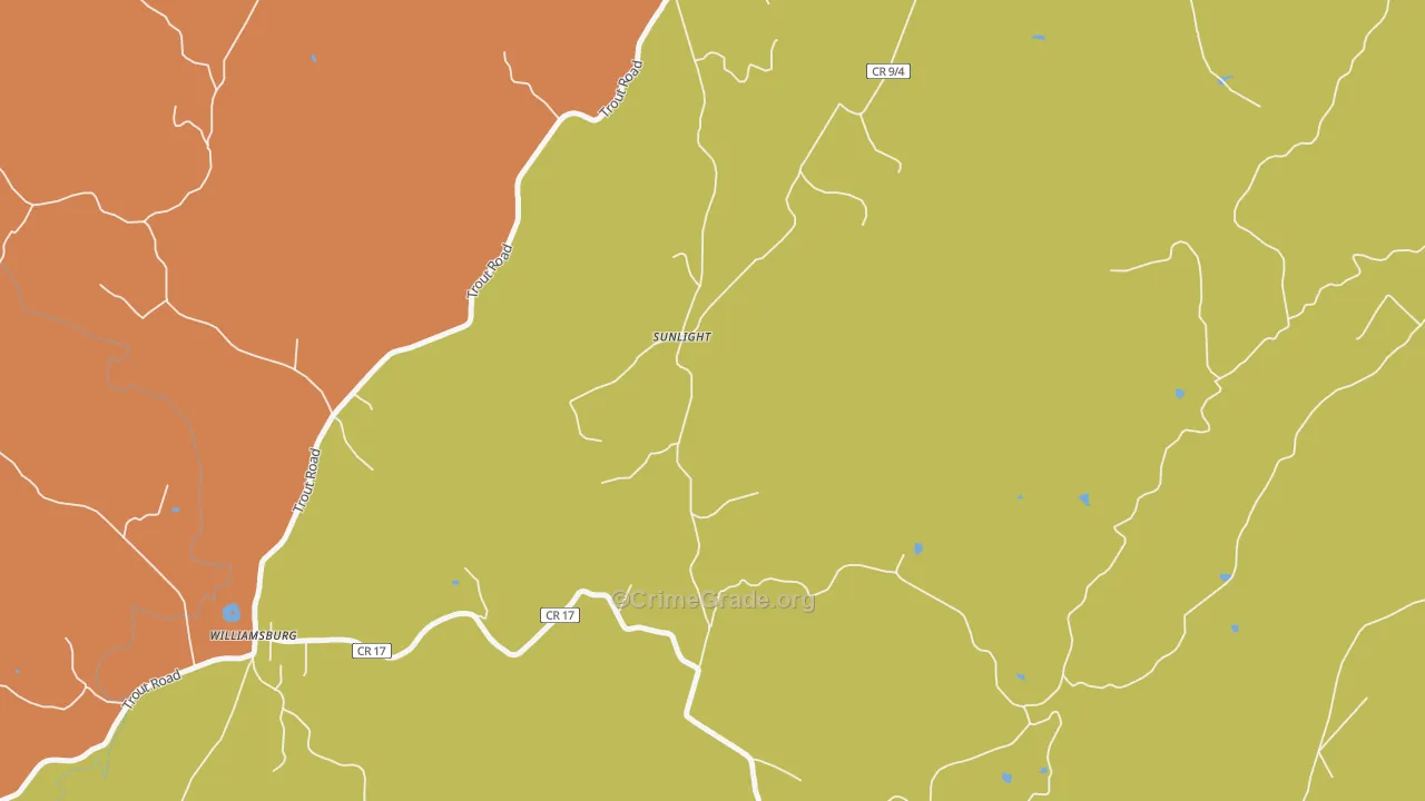 Sunlight, WV Map of Vehicle Theft Rates
