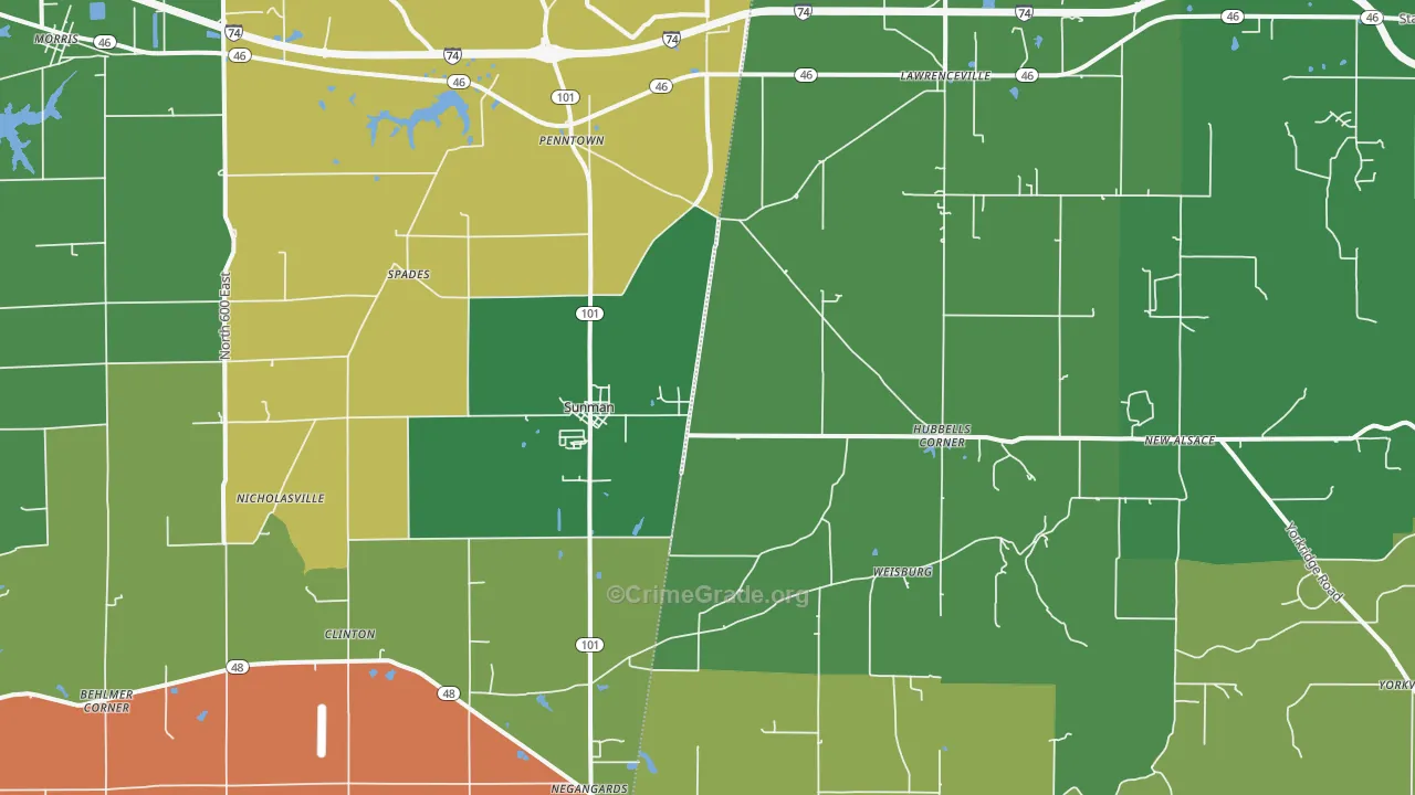 Sunman, IN Map of Vehicle Theft Rates