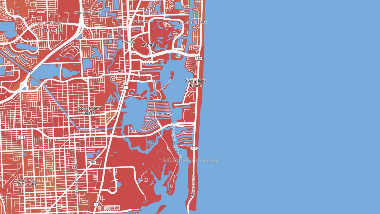 Sunny Isles Beach, FL Map of Vehicle Theft Rates